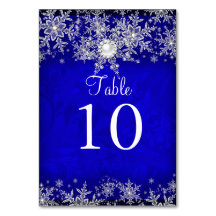 Blue Crystal Pearl Snowflake Tischnummer Card