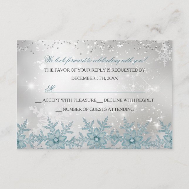 Blue Crystal Snowflake Weihnachts-Party UAWG RSVP Karte (Vorderseite)