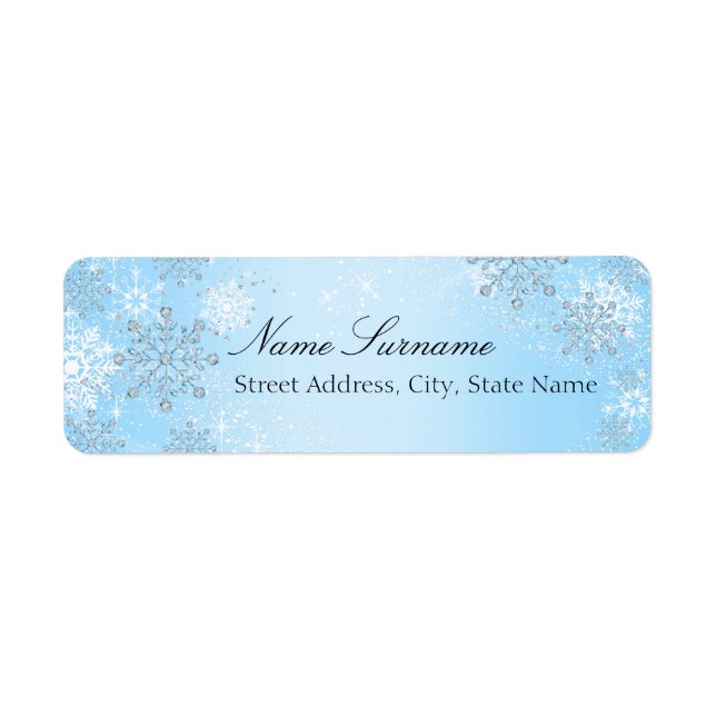 Blue Crystal Snowflake Weihnachtsadressen Labels (Vorne)