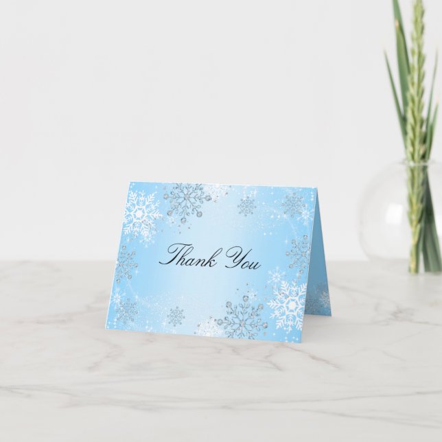 Blue Crystal Snowflake Winter Wonderland Vielen Da Dankeskarte (Vorderseite)