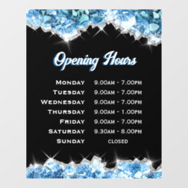 Blue Crystals Openings Stunden Fensterheber Fensteraufkleber