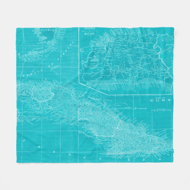 Blue Cuba Map Fleecedecke (Vorderseite (Horizontal))