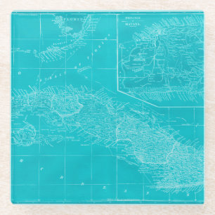 Blue Cuba Map Glasuntersetzer