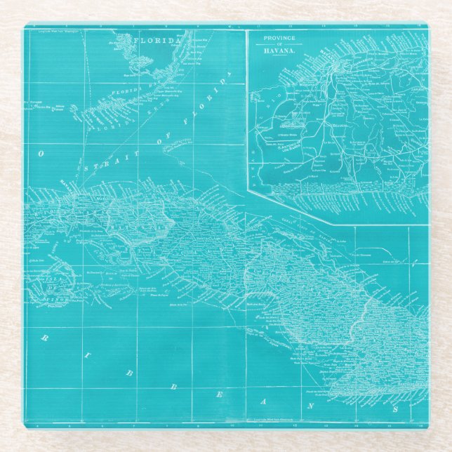 Blue Cuba Map Glasuntersetzer (Vorderseite)