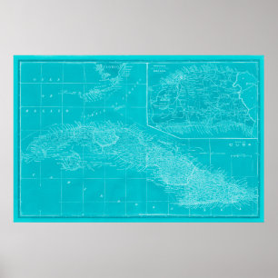 Blue Cuba Map Poster