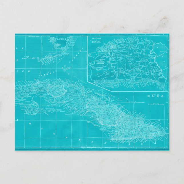 Blue Cuba Map Postkarte (Vorderseite)