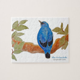Blue Cuckoshrike on Branch Watercolor Bird Puzzle
