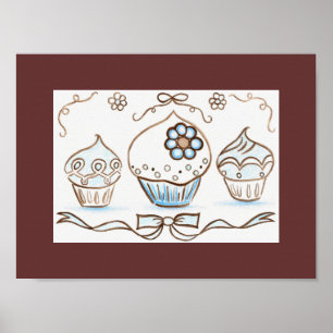 Blue Cupcake Art Poster Print