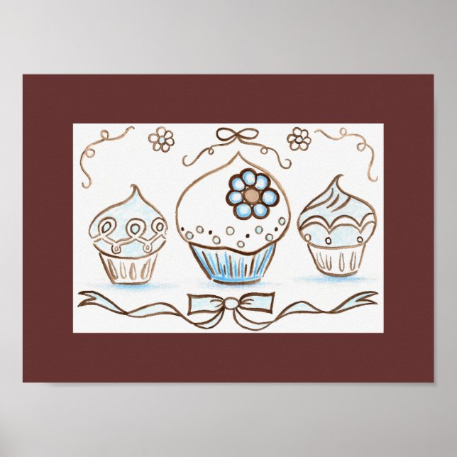 Blue Cupcake Art Poster Print (Vorne)