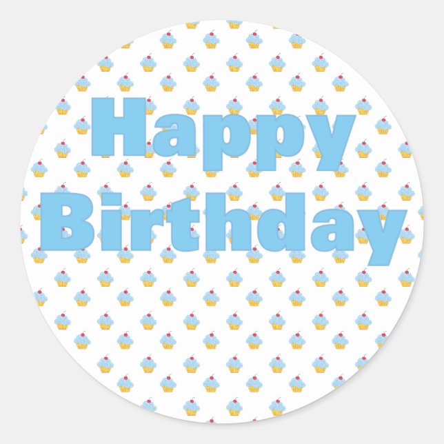 Blue Cupcake Birthday Sticker (Vorderseite)