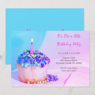 Blue Cupcake Colorful 30. Geburtstagseinladung Einladung