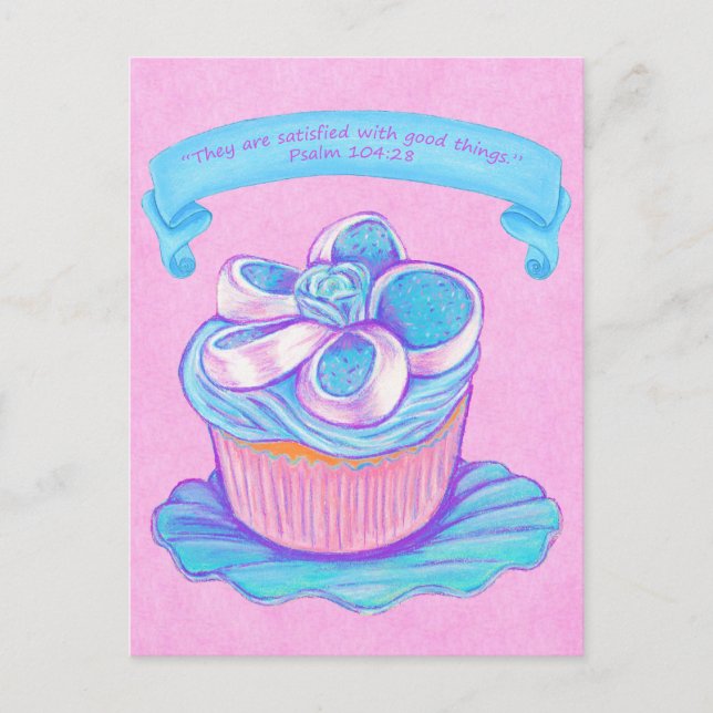 Blue Cupcake~Good Things Scripture Postcard Postkarte (Vorderseite)