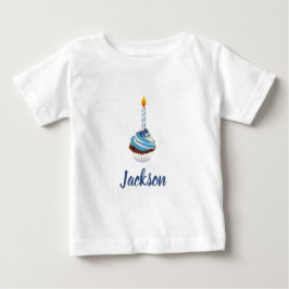 Blue Cupcake mit Birthday Candle und Name Baby T-shirt