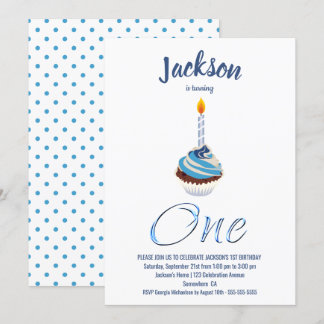 Blue Cupcake Party zum 1. Geburtstag Einladung