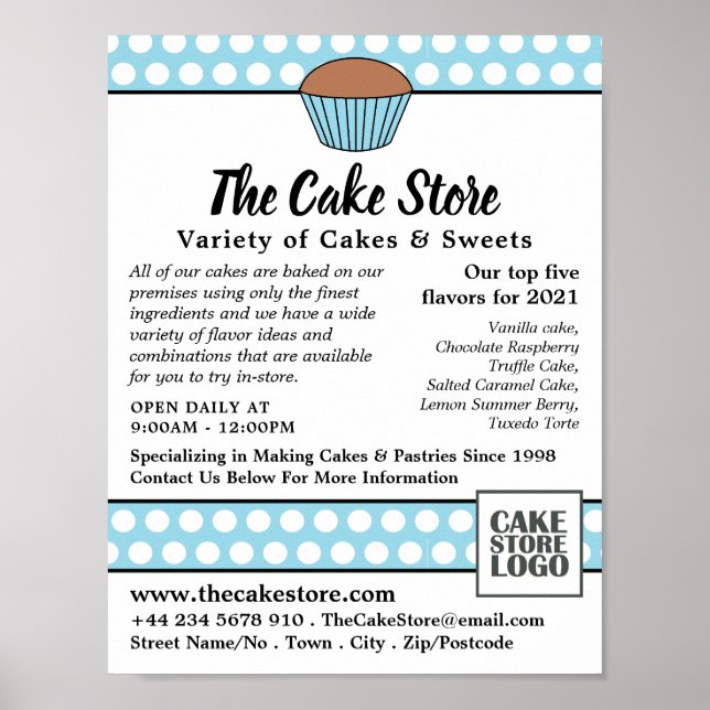 Blue Cupcake & Polka Dot, Cake Store Werbung Poster (Vorne)