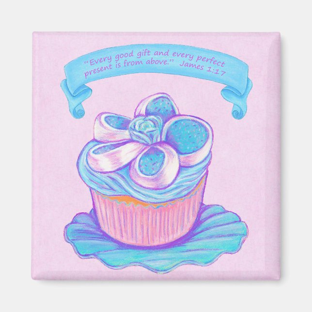 Blue CupCake Scripture Magnet (Vorne)