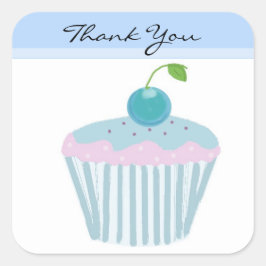 Blue Cupcake Vielen Dank Quadratischer Aufkleber
