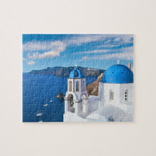 Blue Cupola Church Ocean View Oia Santorini Griech Puzzle