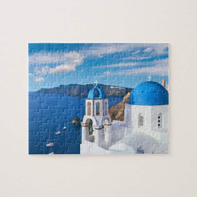 Blue Cupola Church Ocean View Oia Santorini Griech Puzzle (Horizontal)