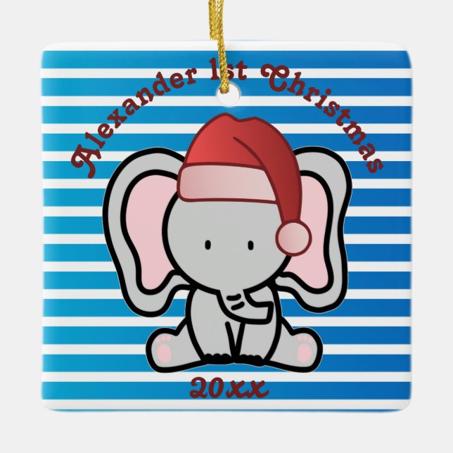 Blue Custom Baby Boy Name First Christmas 2022 Keramikornament (Vorderseite)