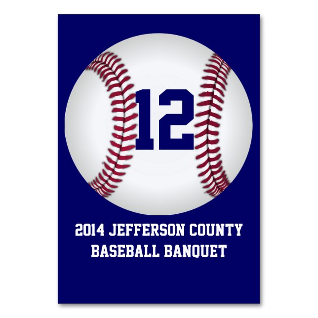 Blue Custom Baseball Banquet Tischnummer Card (Vorderseite)