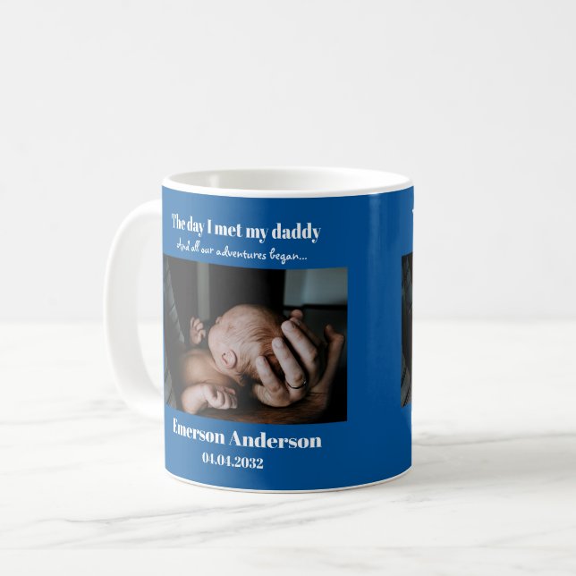 Blue Custom Daddy Foto First Vatertag Kaffeetasse (Vorderseite Links)