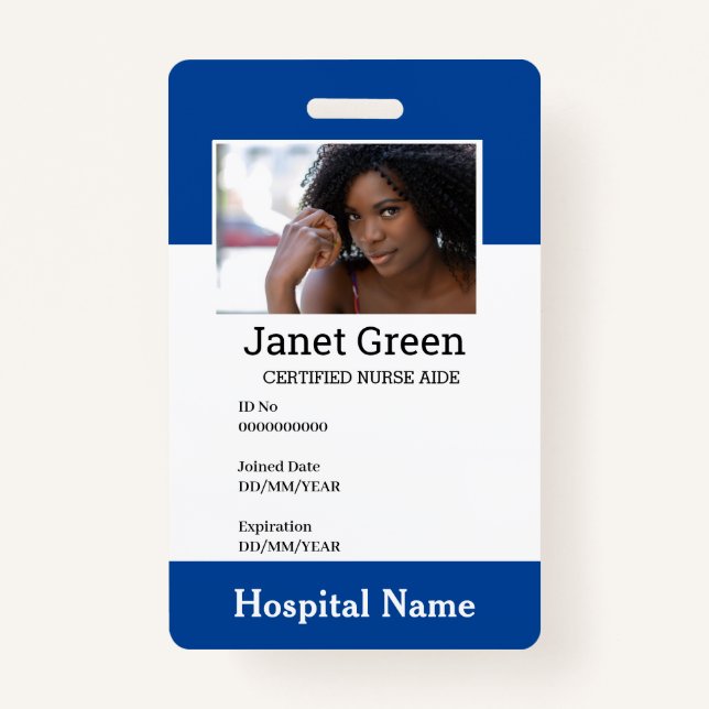 Blue Custom Employee Nurse Doctor ID Foto Ausweis (Vorderseite)