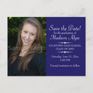 Blue Custom Foto Abschluss Save the Date Postkarte