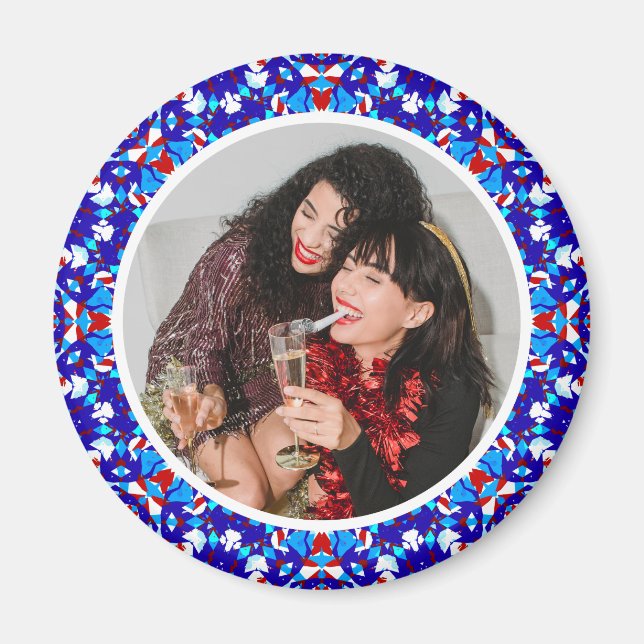 Blue Custom Frohe Weihnachten Foto Keepake Geschen Magnet (Vorne)