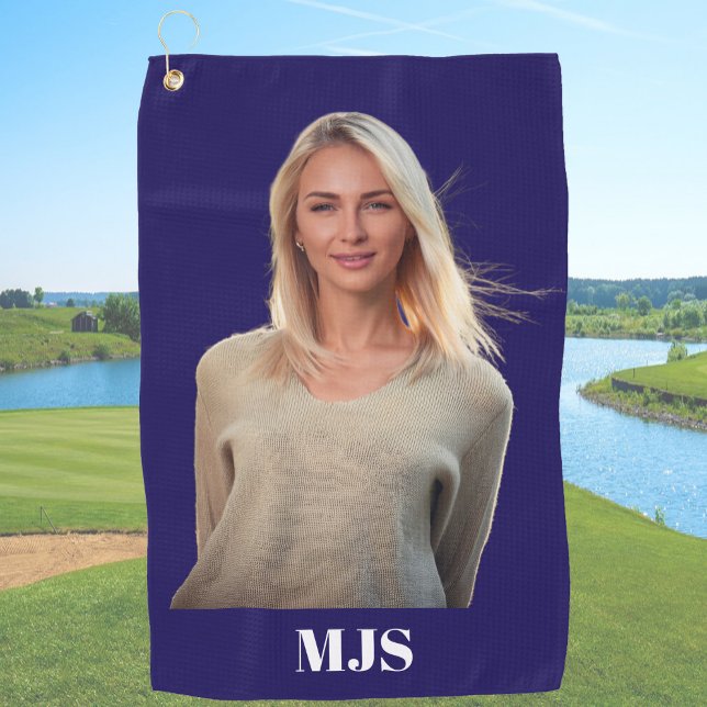 Blue Custom Monogram and Photo Personalized Golfhandtuch (Von Creator hochgeladen)