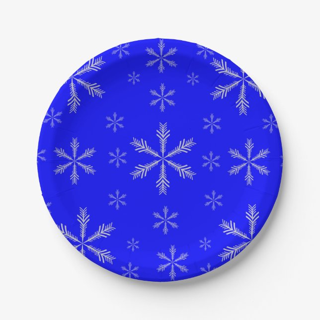 Blue Custom Paper Teller mit Schneeflocken (Vorderseite)