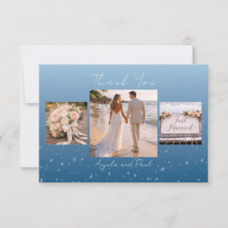 Blue Custom Photo Wedding Thank You Card Flat Dankeskarte