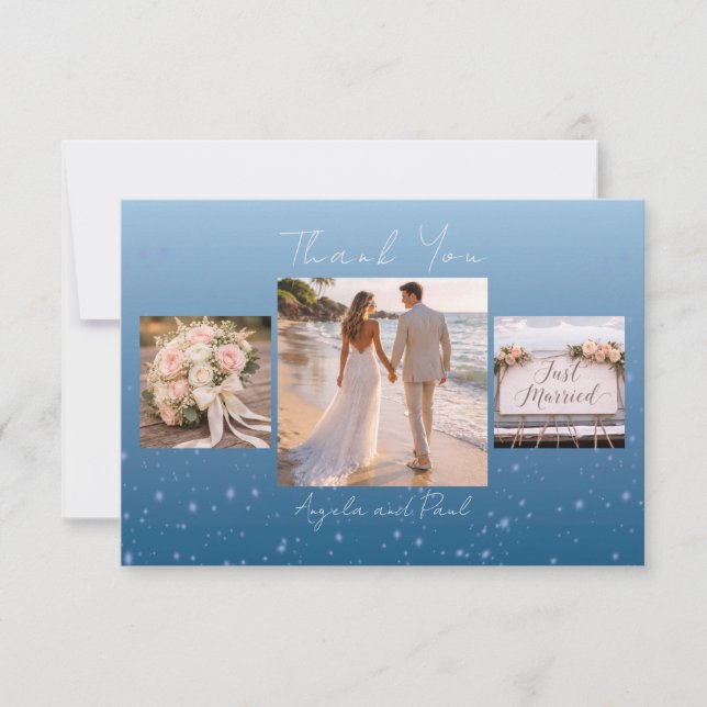 Blue Custom Photo Wedding Thank You Card Flat Dankeskarte (Vorderseite)