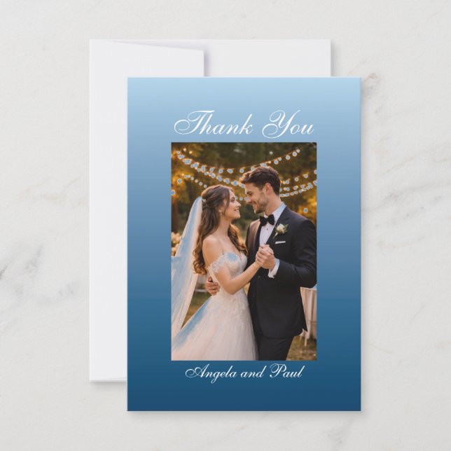 Blue Custom Photo Wedding Thank You Card Flat Dankeskarte (Vorderseite)