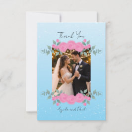 Blue Custom Photo Wedding Thank You Card Flat Dankeskarte