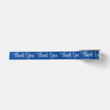 Blue Custom Satin Ribbon Silver Danke, Script