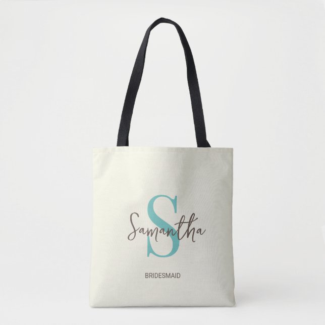 Blue Custom Wedding Bridesmaid Name Tote Bag (Vorderseite)
