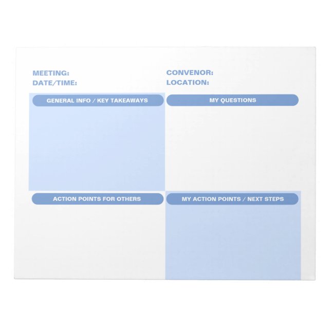 Blue Customizable Four Part SITZUNGSNOTES Notepad Notizblock (Vorderseite)