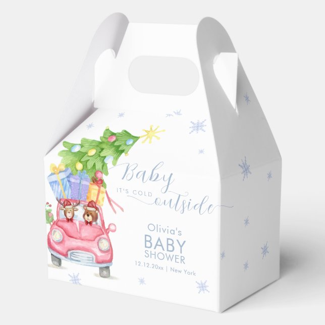 Blue Cute Cold Outside Reindeer Bear Baby Shower  Geschenkschachtel (Vorderseite)