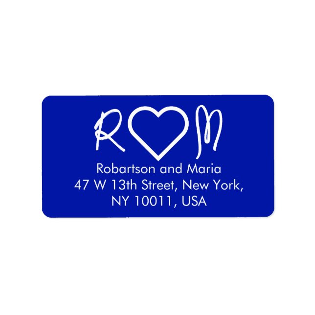 Blue Cute Couple Monogram Heart Return Address Adressaufkleber (Vorne)