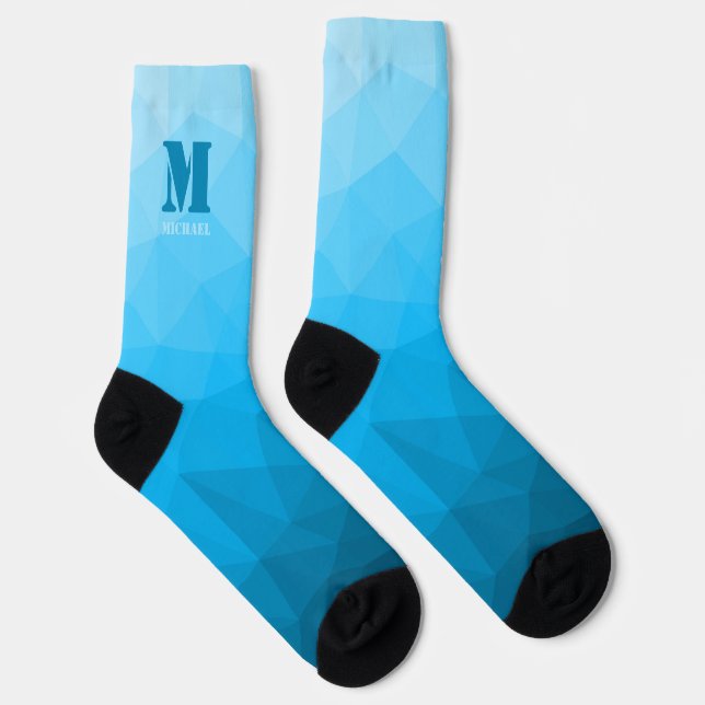 Blue cyan geometric mesh pattern Monogram Socken (Rechts)