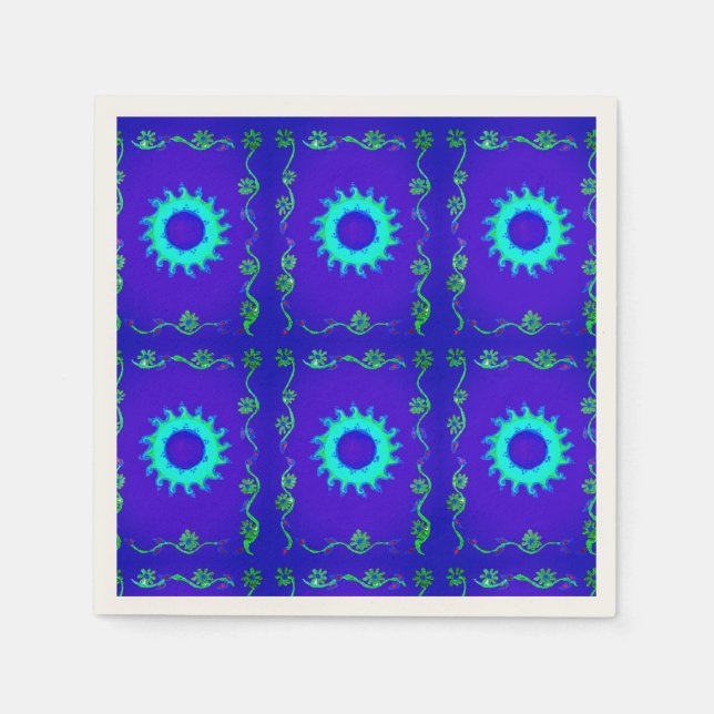Blue Cyan Iridescent Floral Art Napkins Serviette (Vorderseite)