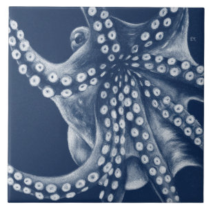 Blue Cyan Octopus Art Fliese
