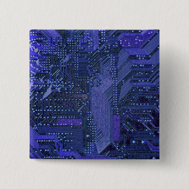 Blue Cyber Circuit Board Tech Art Electronics Button (Vorderseite)