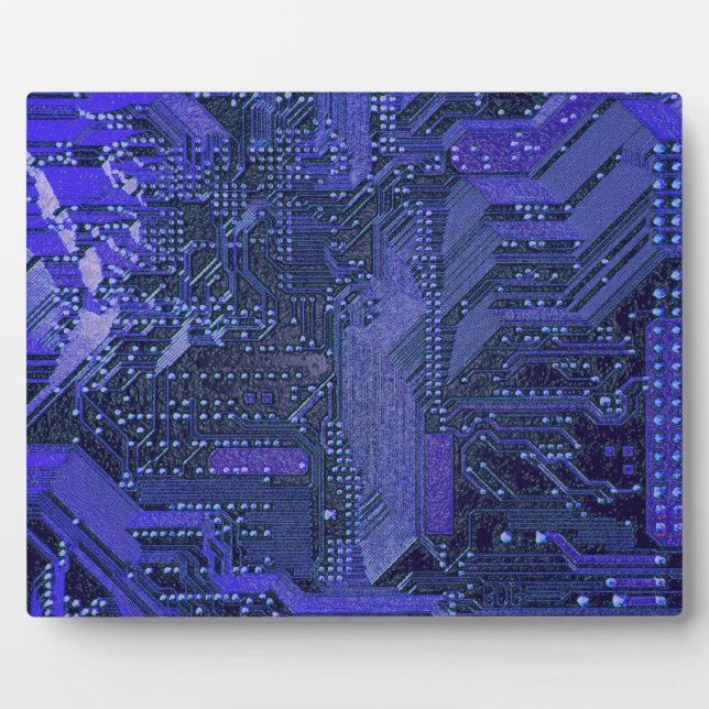 Blue Cyber Circuit Board Tech Art Electronics Fotoplatte (Vorderseite)