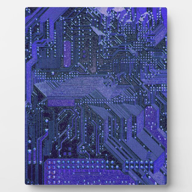 Blue Cyber Circuit Board Tech Art Electronics Fotoplatte (Vorderseite)