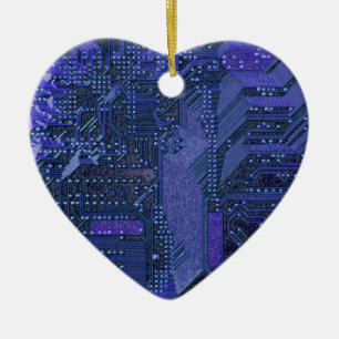 Blue Cyber Circuit Board Tech Art Electronics Keramik Ornament