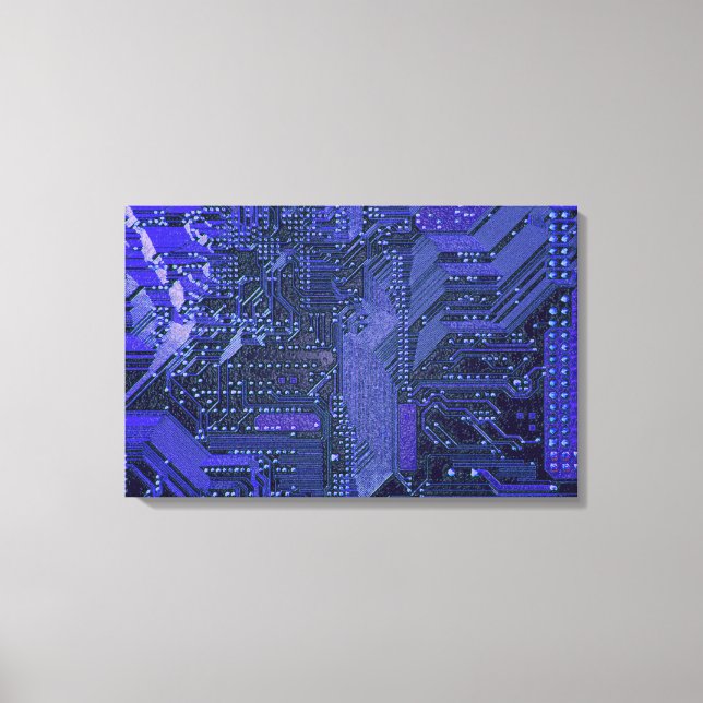 Blue Cyber Circuit Board Tech Art Electronics Leinwanddruck (Vorderseite)