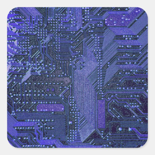 Blue Cyber Circuit Board Tech Art Electronics Quadratischer Aufkleber (Vorderseite)