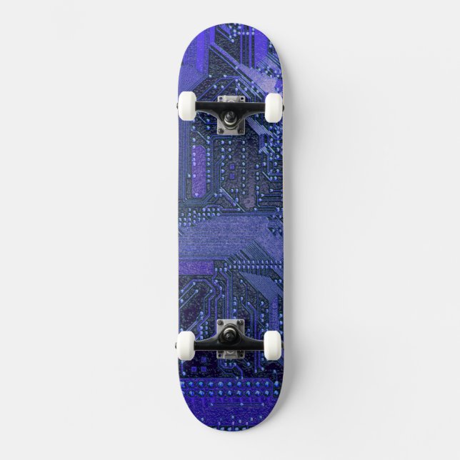 Blue Cyber Circuit Board Tech Art Electronics Skateboard (Vorderseite)